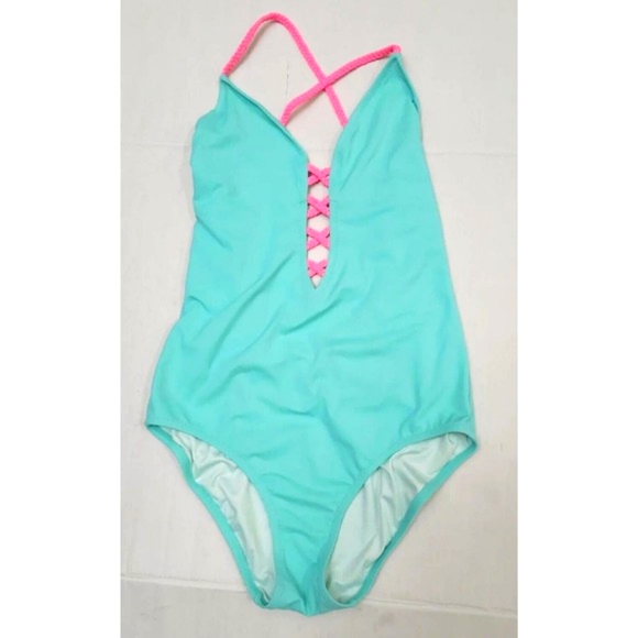 Victorias Secret One Piece Swimsuit Large Lace up Turquoise Aqua NOWT - Picture 4 of 7